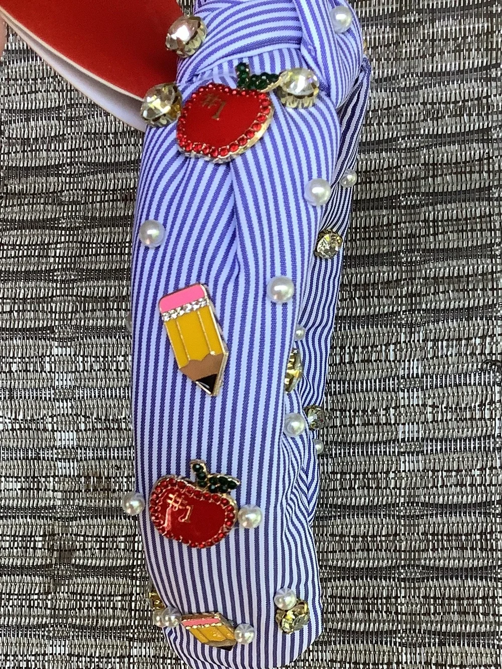 NWT Piper K Striped Knotted Headband Blue White Striped Back to School Apple